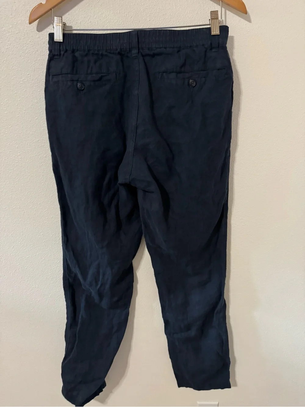 Taylor Stitch Easy Linen Pant Navy Straight Leg Tapered Ankle Minimalist-29